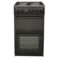 Hotpoint HW170EKS 50cm Wide Double Cavity Black Electric Cooker With Solid Plate Hob