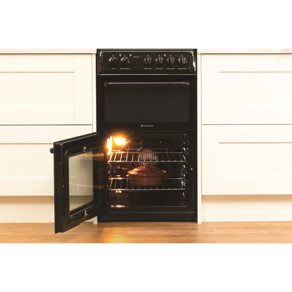 Hotpoint HW170EKS 50cm Wide Double Cavity Black Electric Cooker With