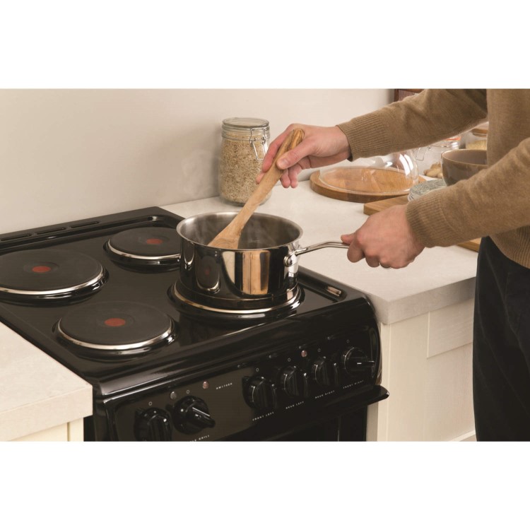 Hotpoint HW170EKS 50cm Wide Double Cavity Black Electric Cooker With Solid Plate Hob