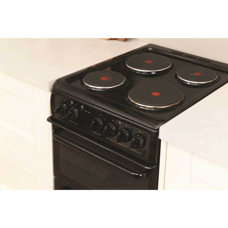 Hotpoint HW170EKS 50cm Wide Double Cavity Black Electric Cooker With