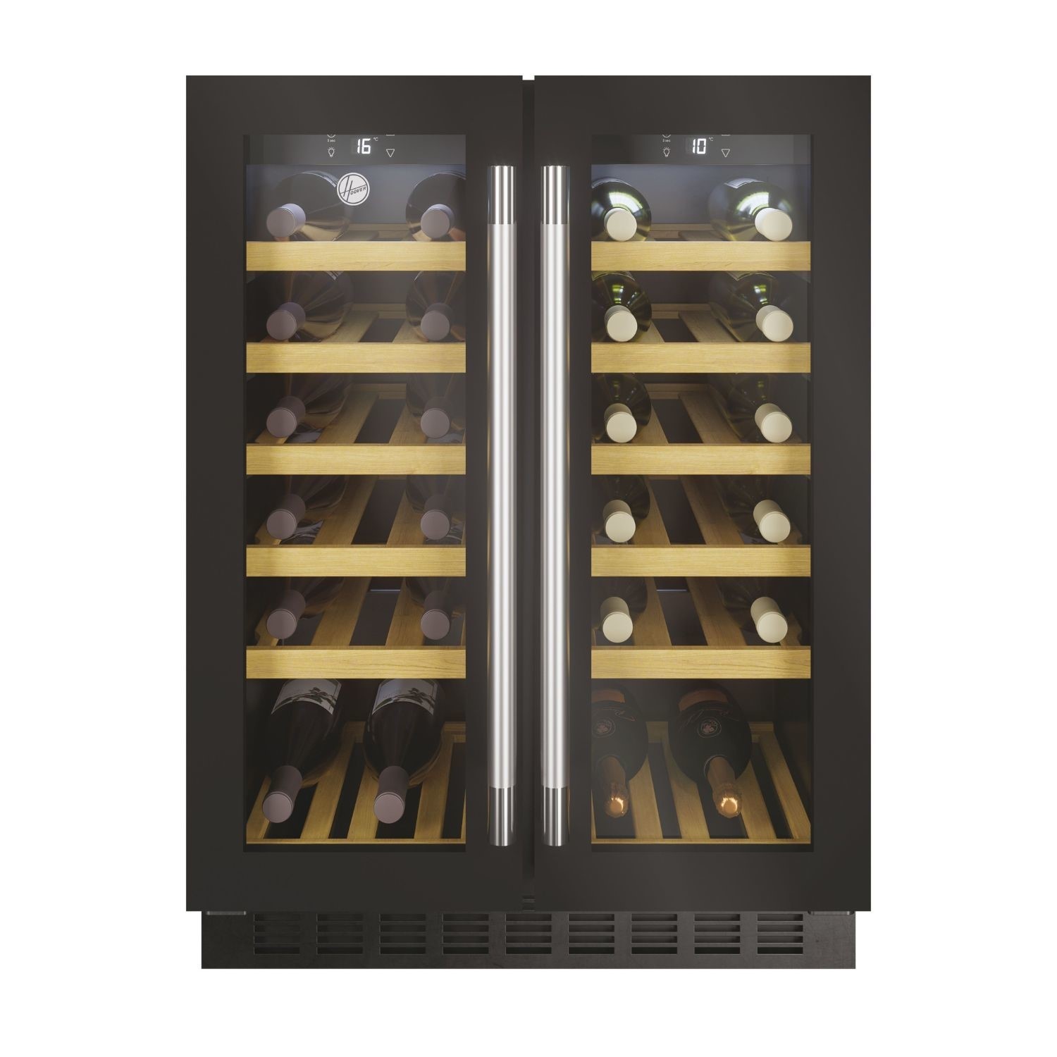 Hoover Black 38 Bottle Capacity Dual Zone 60Cm Freestanding Wine Cooler Size 59.5