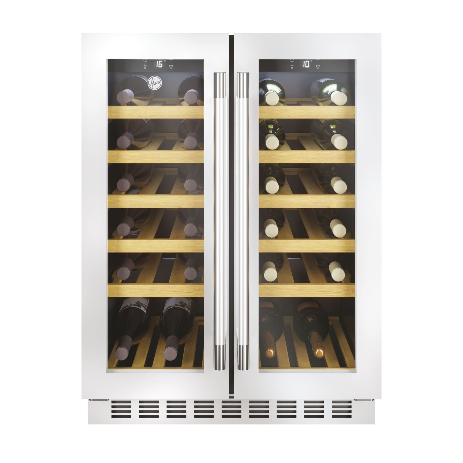 Hoover Stainless Steel 38 Bottle Capacity Dual Zone 60Cm Freestanding Wine Cooler Size 59.5