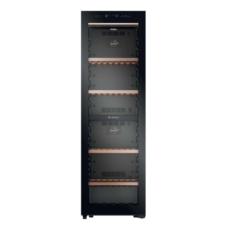 Haier 201 Bottle Capacity Dual Zone Freestanding Wine Cooler - Black 