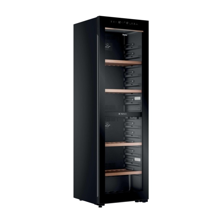 Haier 201 Bottle Capacity Dual Zone Freestanding Wine Cooler - Black 