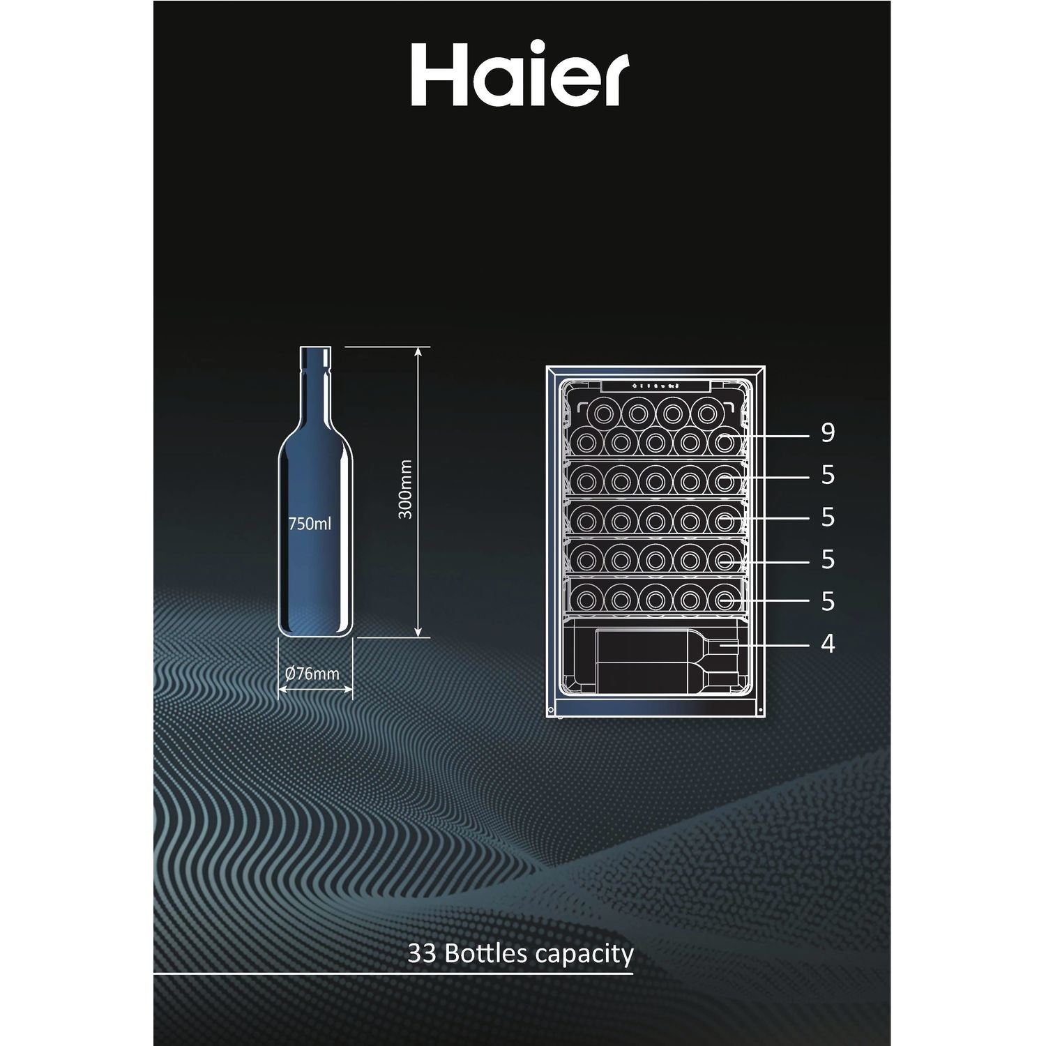 Haier 33 Bottle Freestanding Single Zone Wine Cooler Black HWS33GG