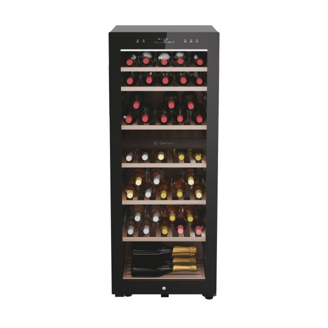 Haier 77 Bottle Dual Zone Freestanding Wine Cooler - Black