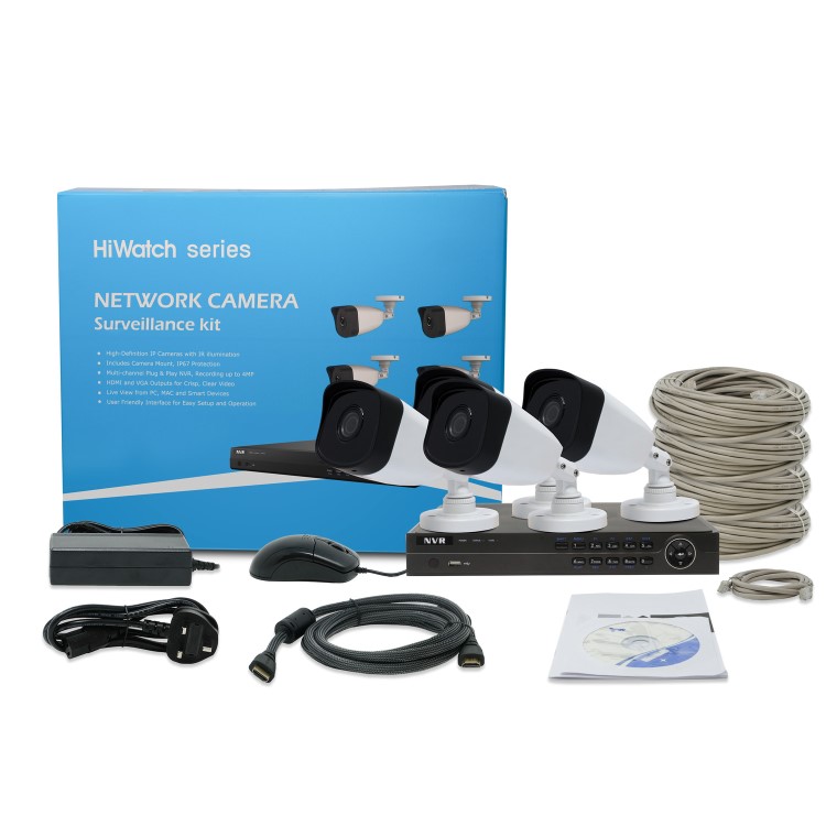Hikvision HiWatch CCTV System - 4 Channel 4MP NVR with 4 x 4MP Bullet Cameras & 1TB HDD
