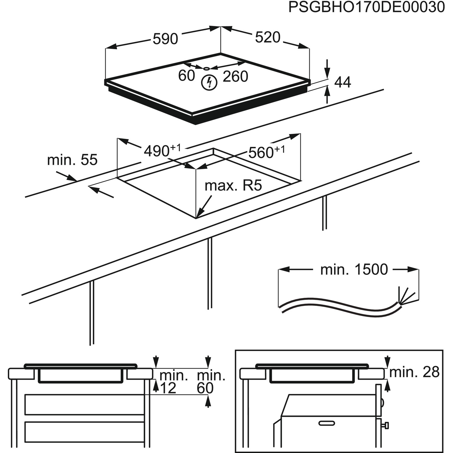 AEG 59cm 4 Zone Induction Hob with SenseBoil IAE64421FB | Appliances Direct