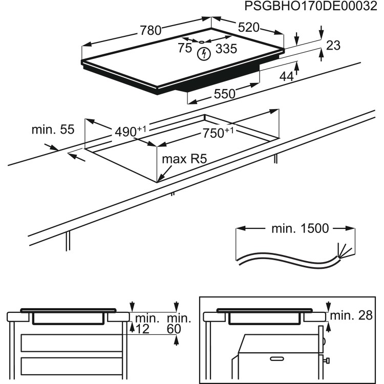 AEG IAE84431FB SenseFry 80cm Touch Control Four Zone Induction Hob