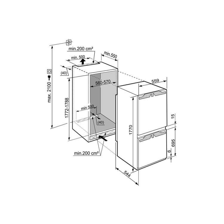 liebherr ICN3356 261 Litre 177x56cm NoFrost 70-30 Door-on-door Integrated Fridge Freezer