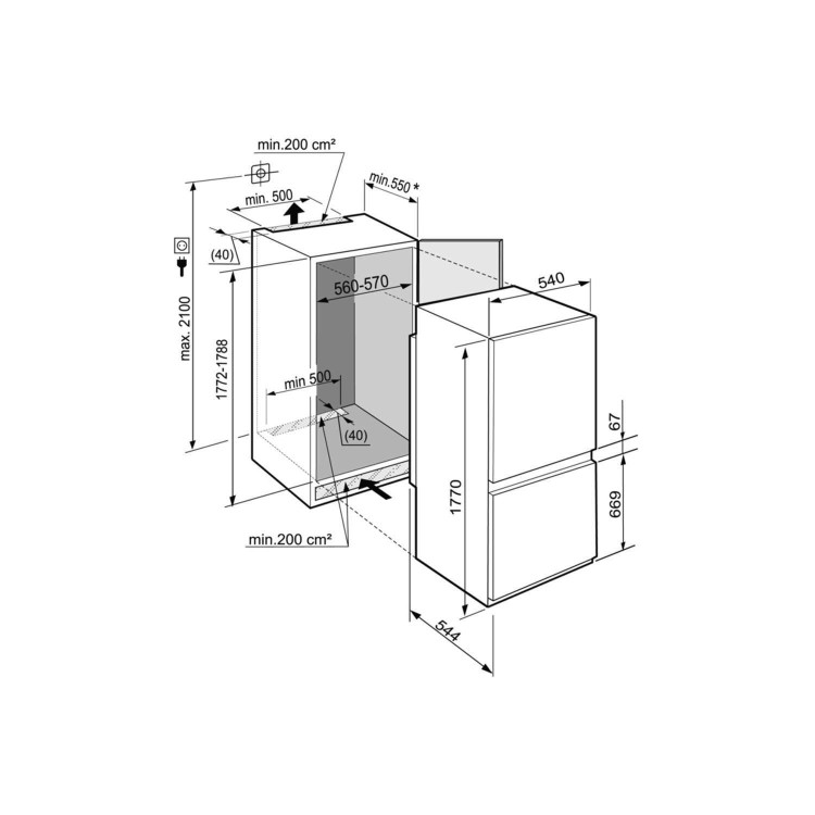 Liebherr ICNS3314 Comfort 178x55cm A++ NoFrost 70-30 Sliding Rail Integrated Fridge Freezer