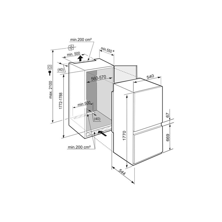 Liebherr ICNS3324 BioCool NoFrost 60-40 Integrated Fridge Freezer - Sliding Rail
