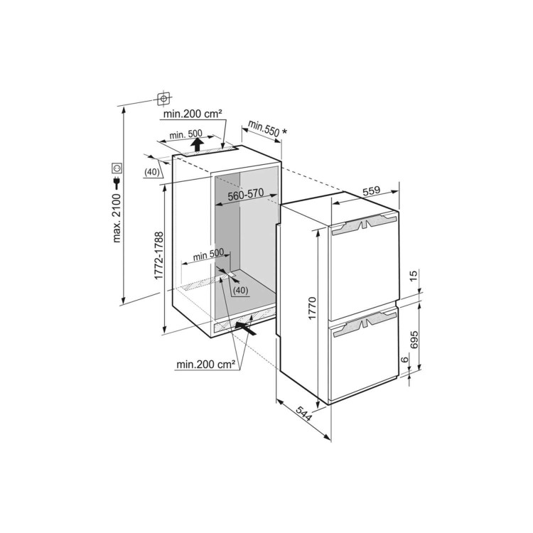 Liebherr ICUN3314 Comfort 178x55cm A++ NoFrost 70-30 Door-on-door Integrated Fridge Freezer