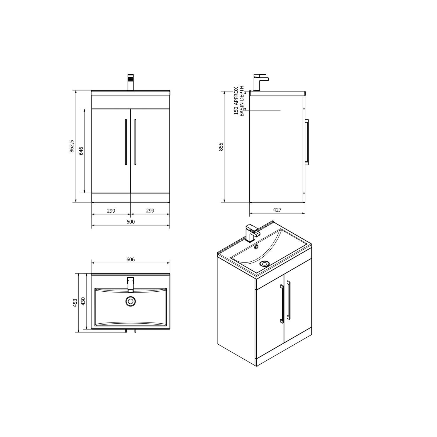 Freestanding vanity unit clearance without basin