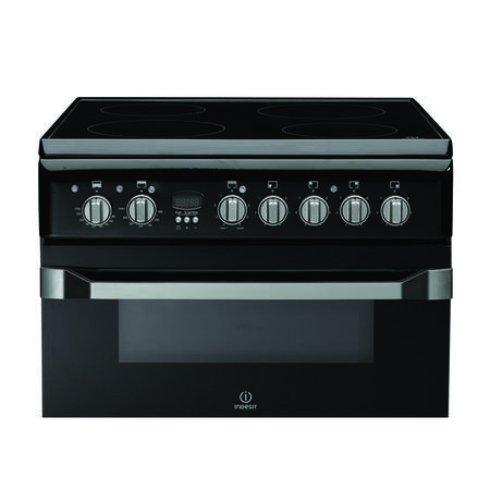 Refurbished Indesit ID60C2KS 60cm Double Oven Electric Cooker With Ceramic Hob Black