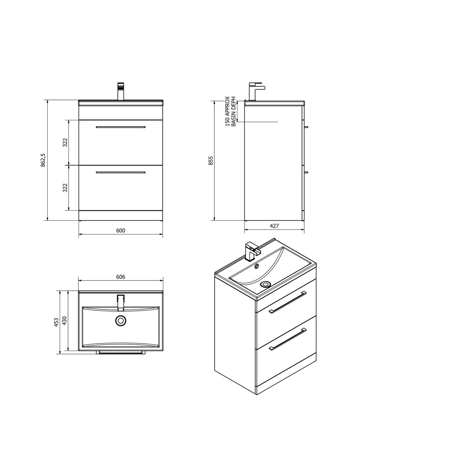 White Free Standing Bathroom Vanity Unit Without basin W600mm