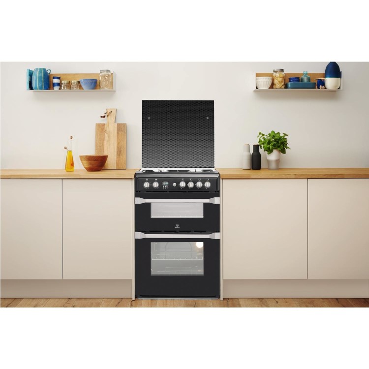 Indesit ID60G2K 60cm Double Oven Gas Cooker - Black