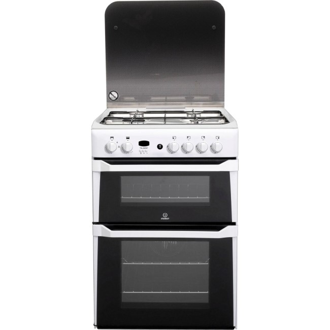 Indesit 60cm Double Oven Gas Cooker with Lid - White