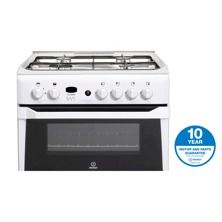Indesit 60cm Double Oven Gas Cooker with Lid - White
