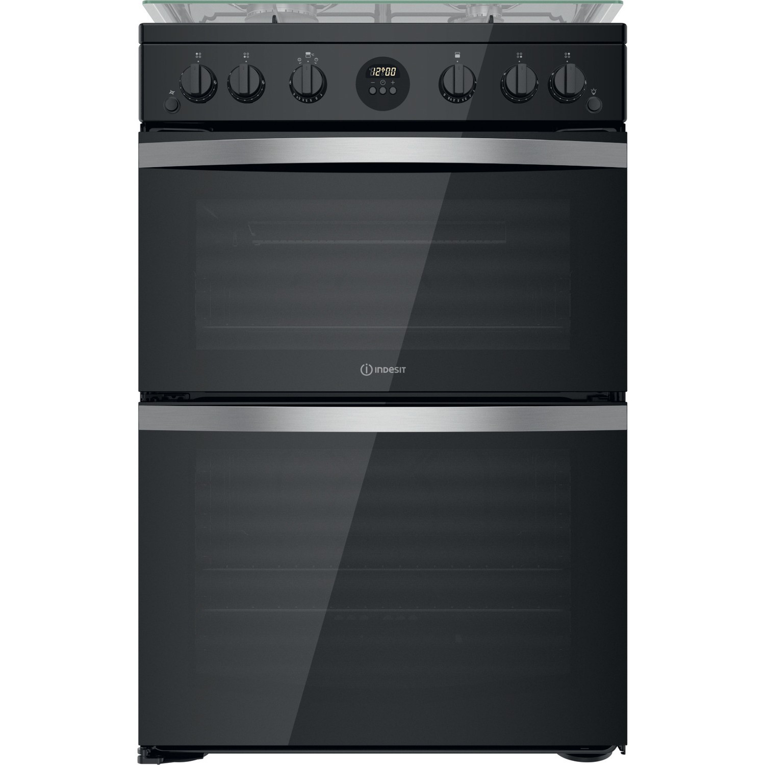 Indesit 60cm Double Oven Gas Cooker with Catalytic Liners - Black