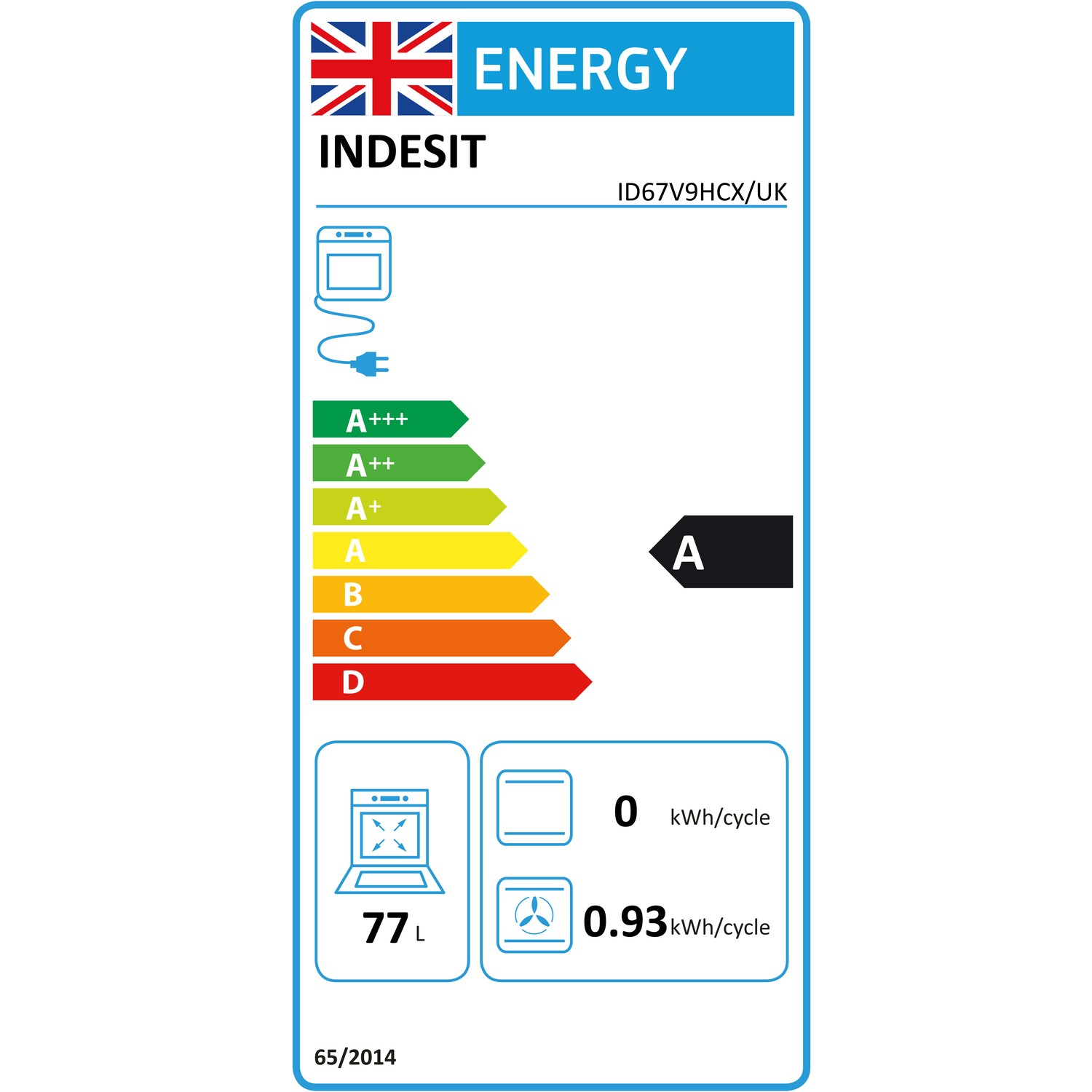 Indesit 60cm Electric Cooker Stainless Steel ID67V9HCX Appliances