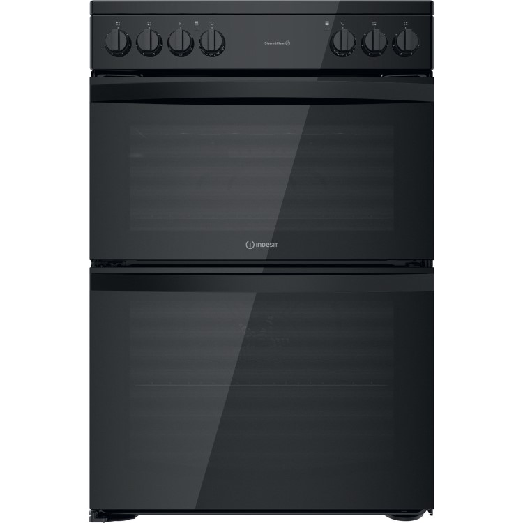 Refurbished Indesit ID67V9KMB 60cm Double Oven Electric Cooker Black