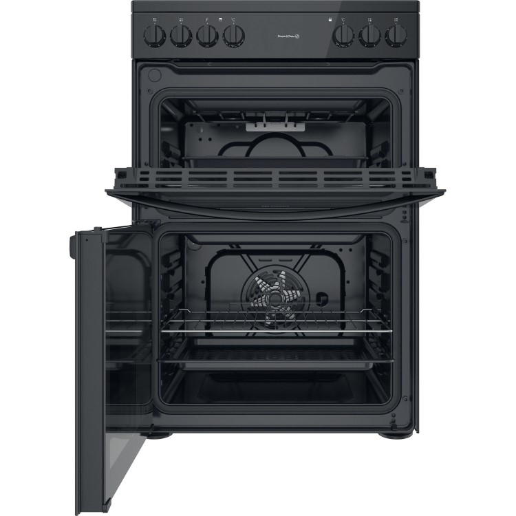 Refurbished Indesit ID67V9KMB 60cm Double Oven Electric Cooker Black