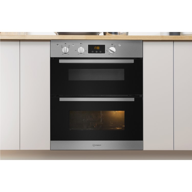 Refurbished Indesit Aria IDU6340IX 60cm Double Built Under Electric Oven Stainless Steel
