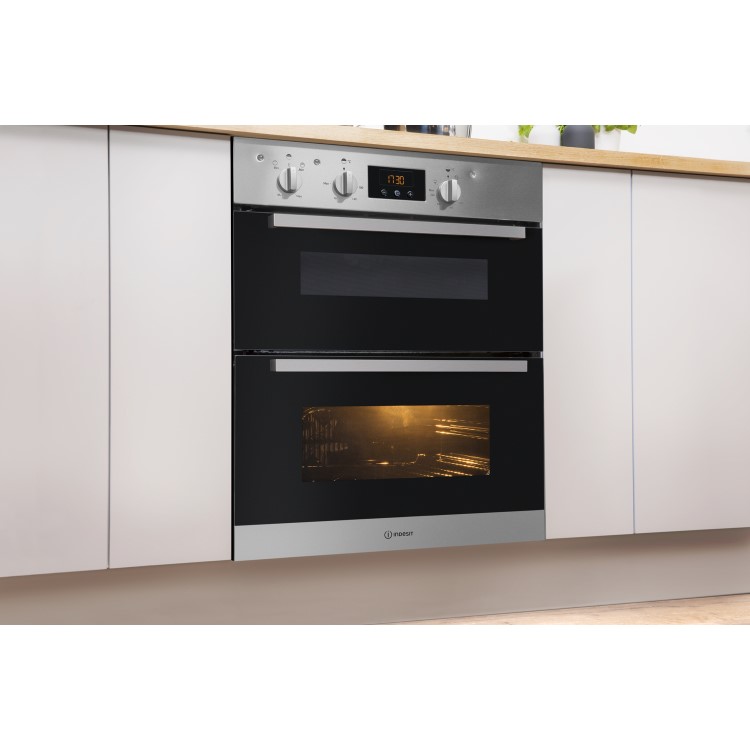 Refurbished Indesit Aria IDU6340IX 60cm Double Built Under Electric Oven Stainless Steel