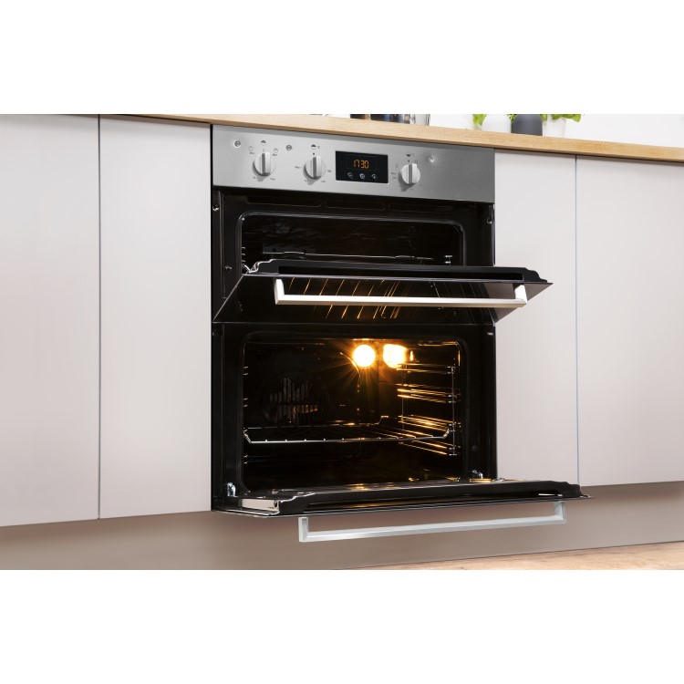 Refurbished Indesit Aria IDU6340IX 60cm Double Built Under Electric Oven Stainless Steel
