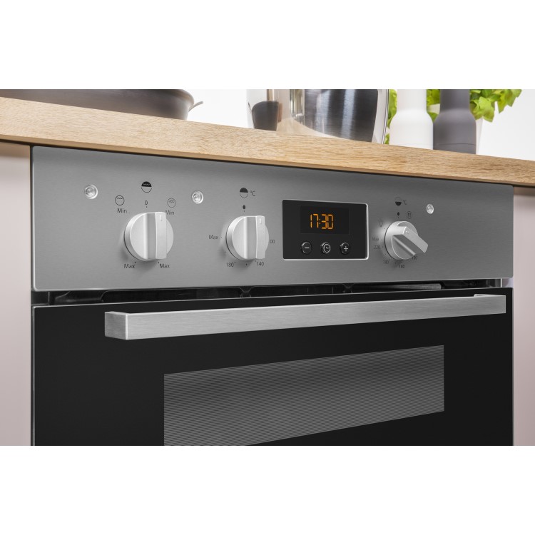 Refurbished Indesit Aria IDU6340IX 60cm Double Built Under Electric Oven Stainless Steel