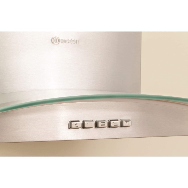 Indesit IHC65AMIX 60cm Chimney Cooker Hood In Stainless Steel With Curved Glass Canopy