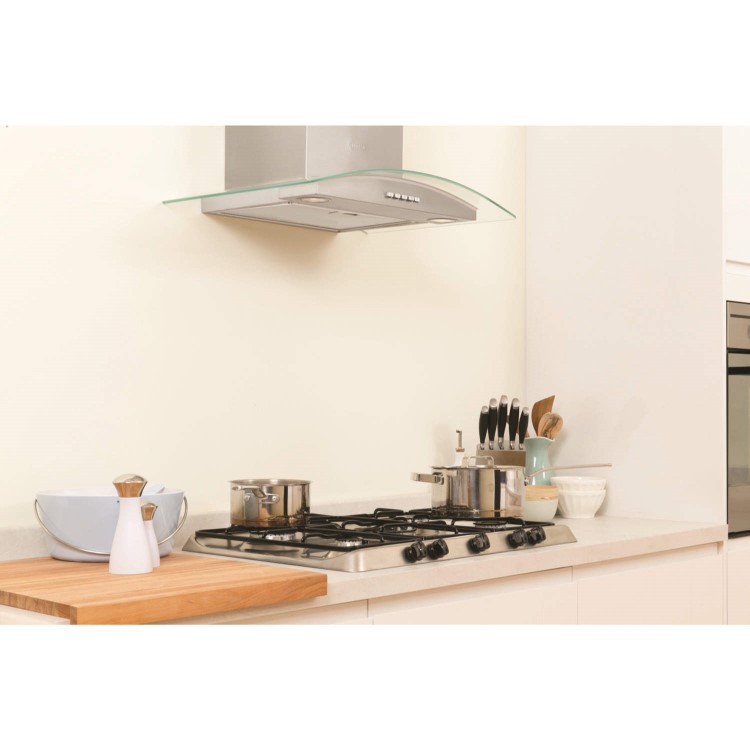 Indesit IHC65AMIX 60cm Chimney Cooker Hood In Stainless Steel With Curved Glass Canopy