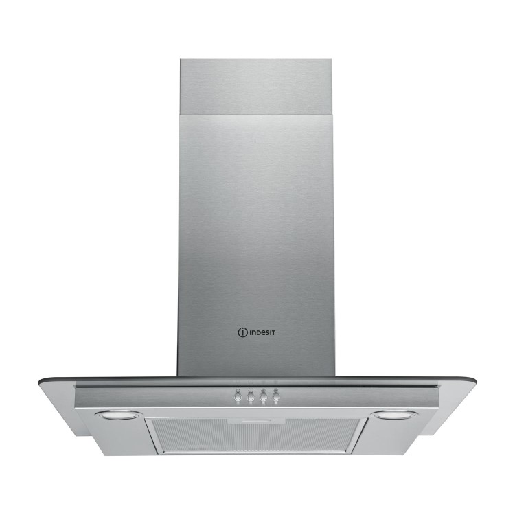 GRADE A1 - Indesit IHF65LMX 60cm Chimney Cooker Hood With Flat Glass Canopy - Stainless Steel
