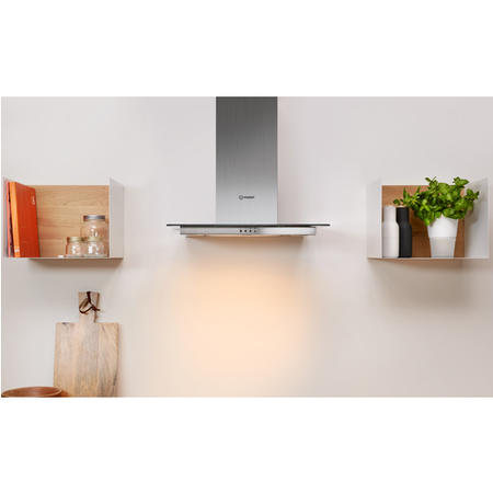 GRADE A1 - Indesit IHF65LMX 60cm Chimney Cooker Hood With Flat Glass Canopy - Stainless Steel