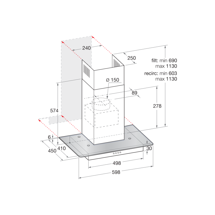 GRADE A1 - Indesit IHF65LMX 60cm Chimney Cooker Hood With Flat Glass Canopy - Stainless Steel