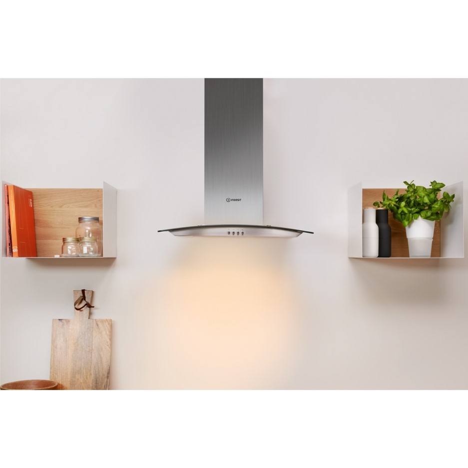 Indesit IHGC64AMX 60cm Cooker Hood  With Curved Glass  