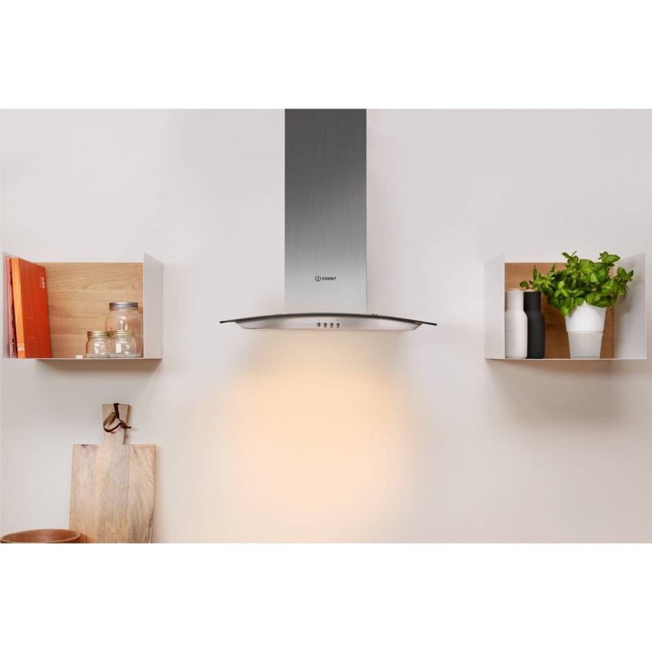 Indesit IHGC64AMX 60cm Cooker Hood With Curved Glass Indesit IHGC64AMX 60cm Cooker Hood With Curved Glass