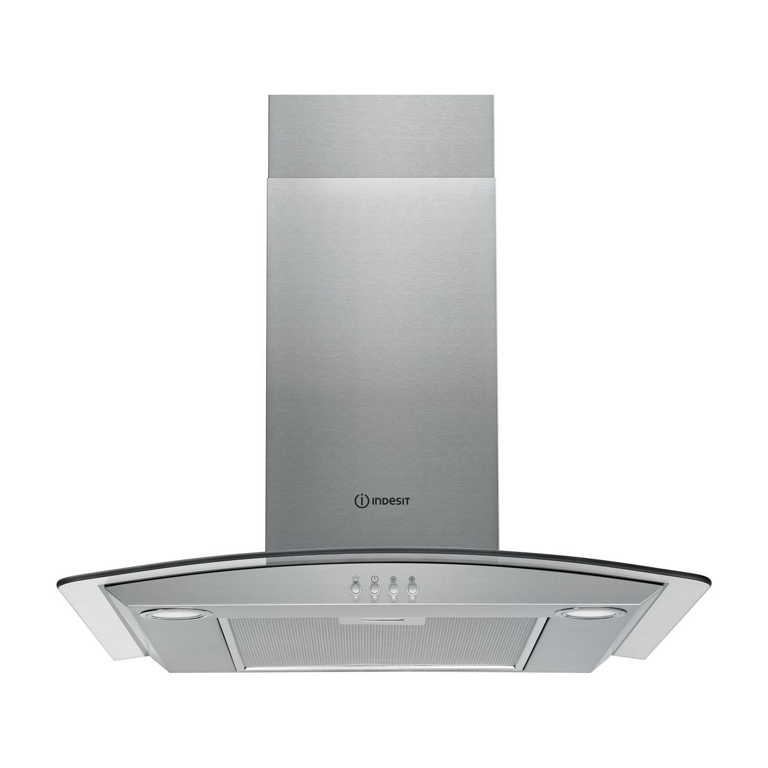 Indesit IHGC65LMX 60cm Curved Glass Chimney Cooker Hood - Stainless Steel