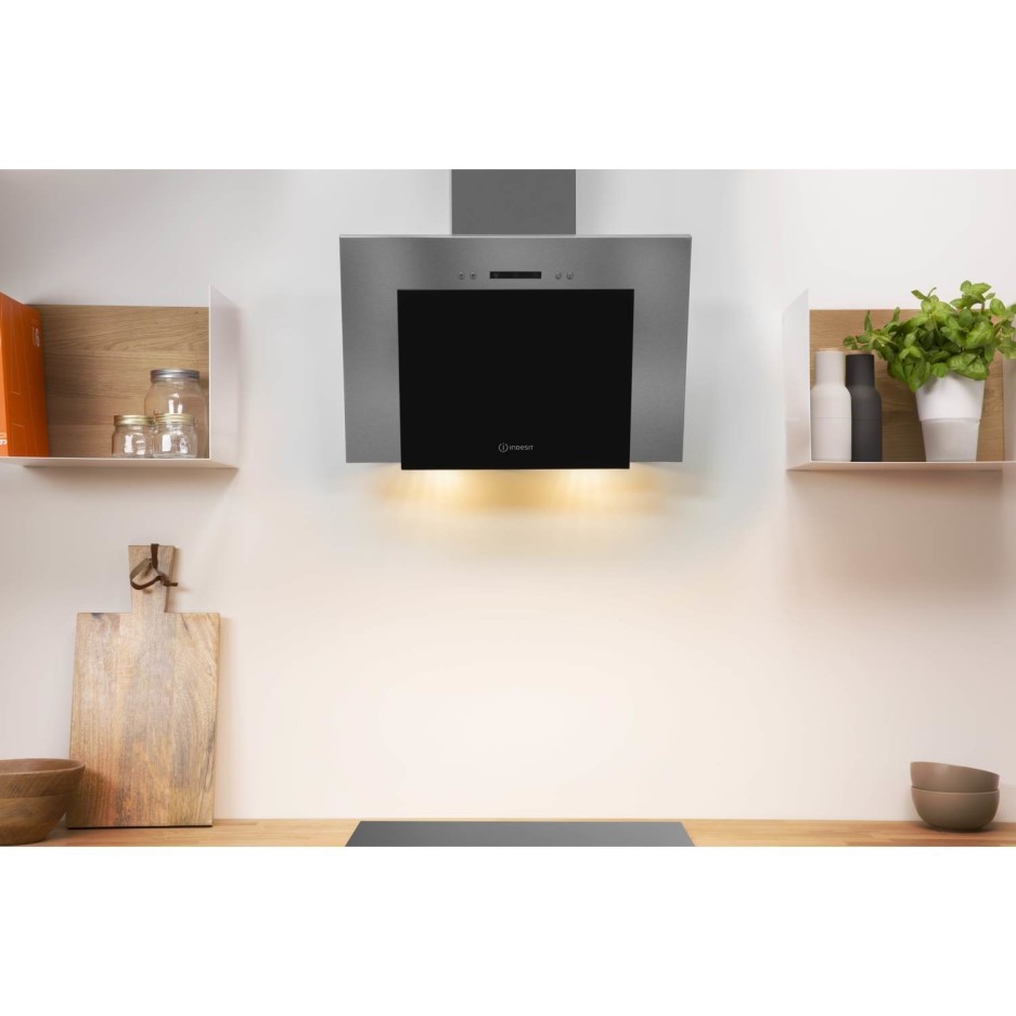 Indesit IHVP64LLK Aria 60cm Wide Angled Cooker Hood Extractor