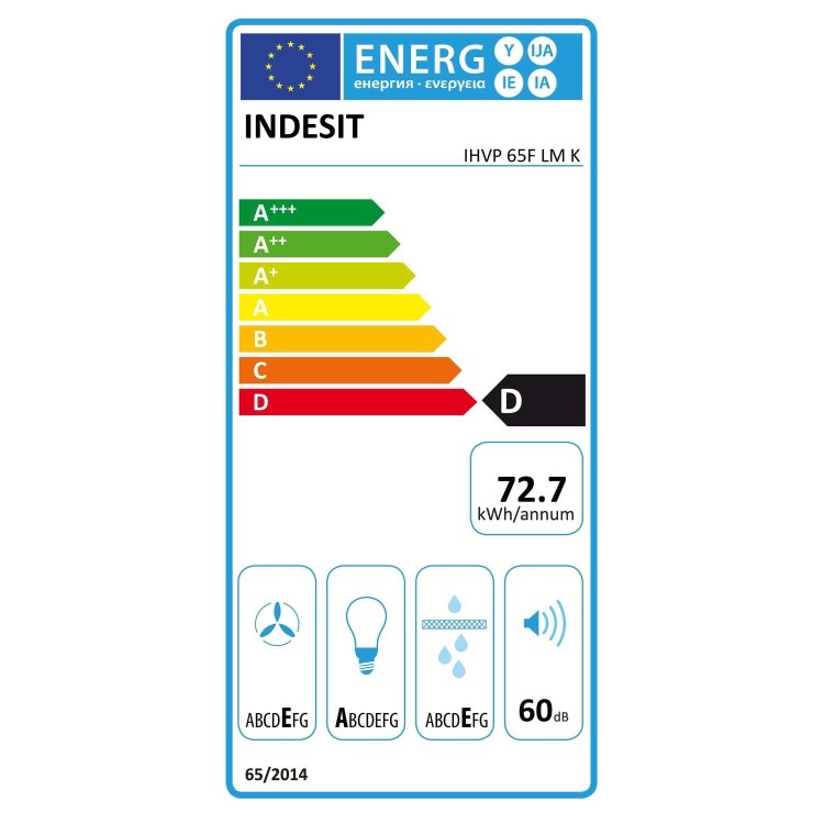 Indesit IHVP65FLMK 60cm Angled Chimney Cooker Hood - Black