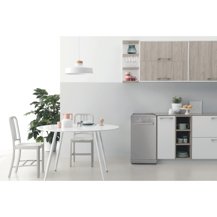 Indesit Freestanding Slimline Dishwasher - Eco Programme, D-Rated, Silver