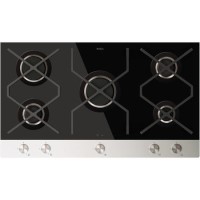 Amica INPGCZ9610B 89cm Five Burner Gas-on-Glass Hob - Stainless Steel and Black Glass