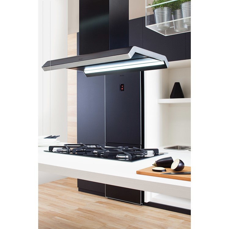 Amica INPGCZ9610B 89cm Five Burner Gas-on-Glass Hob - Stainless Steel and Black Glass