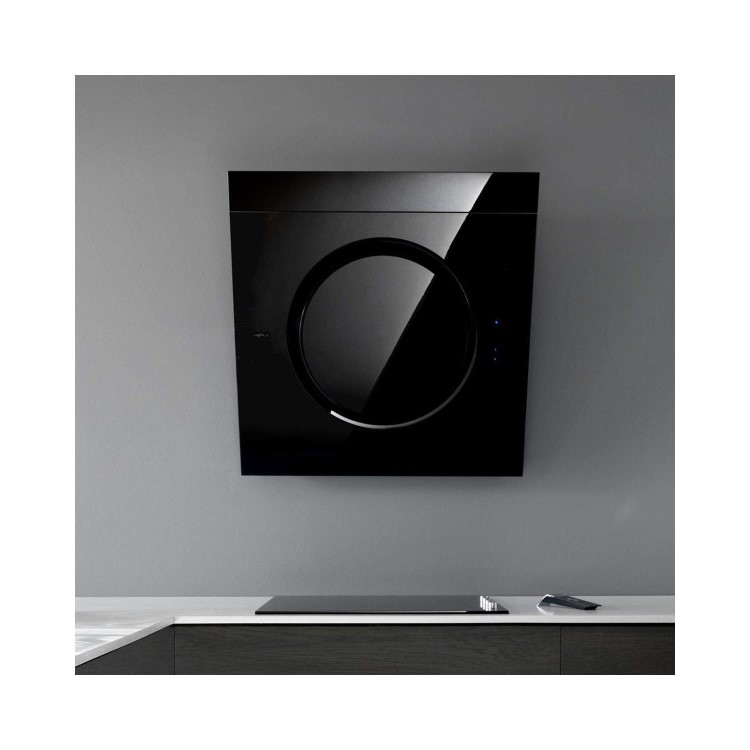 Elica IO_SE_BLK iO SE Angled 80cm Chimney Hood in Black Glass
