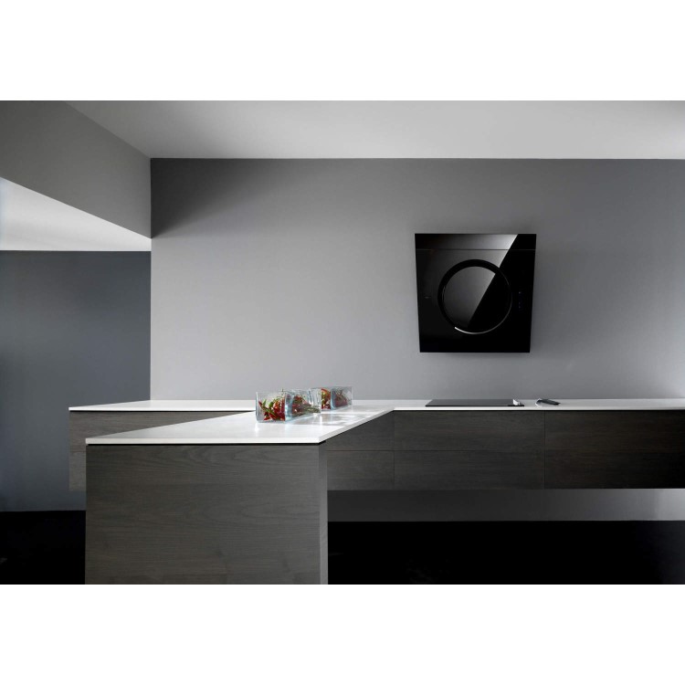 Elica IO_SE_BLK iO SE Angled 80cm Chimney Hood in Black Glass