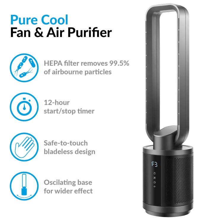 Refurbished electriQ 38 Inch Air Purifier Oscillating Tower Fan - Black