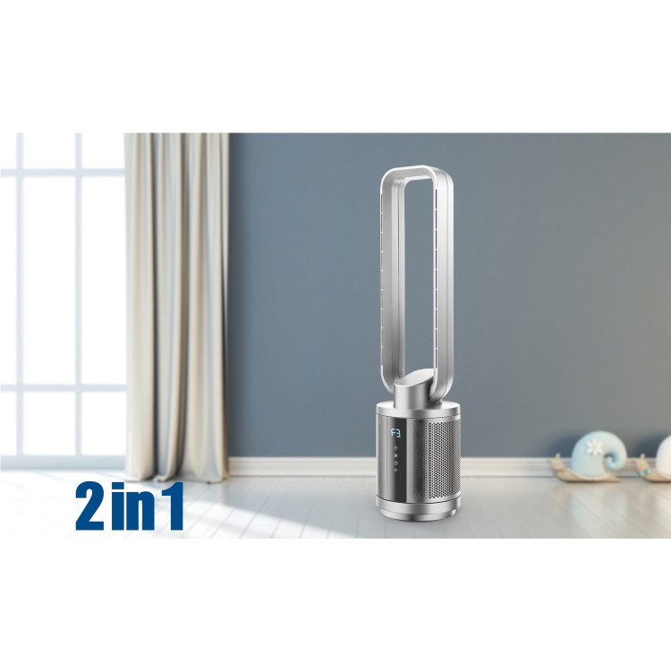 38 inch Quiet Pure Cool Bladeless HEPA Purifying Tower Fan with Remote Control Timer and Oscillation - Silver