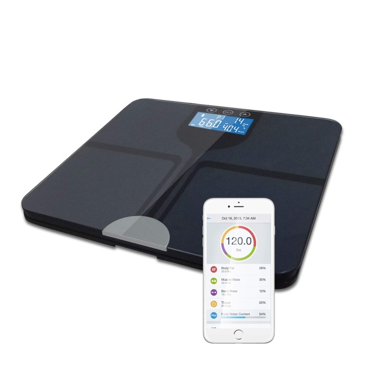 electriQ Bluetooth Smart Body Scale with Specialised ITO Glass and FREE iOS & Android app - Black 