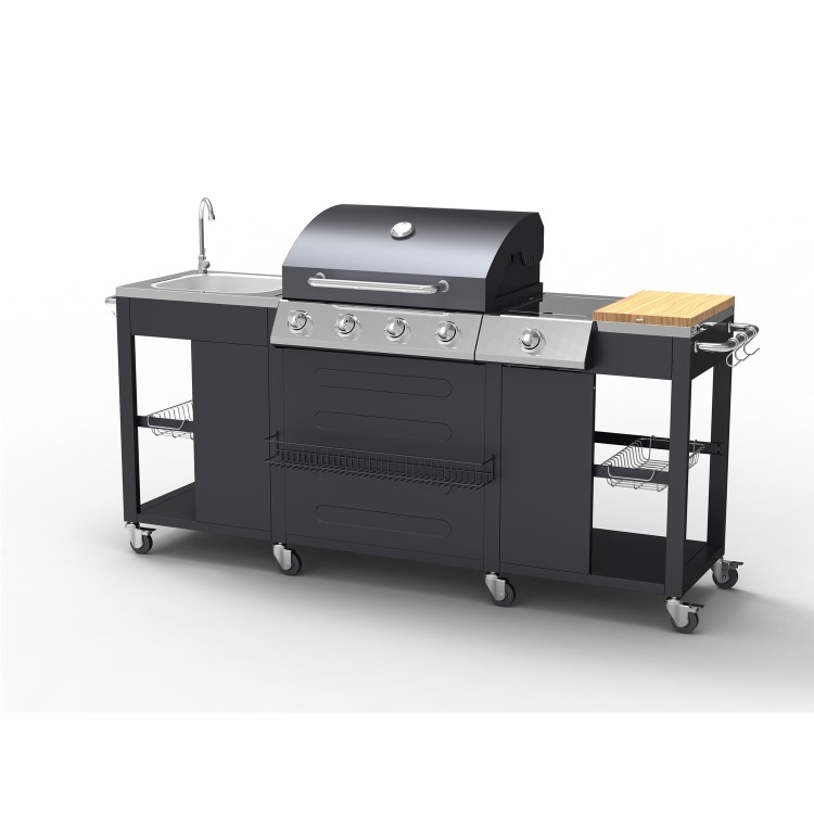 GRADE A1 - The Texas Outdoor 4 Burner BBQ Kitchen - Includes BBQ Cover and Utensils Set